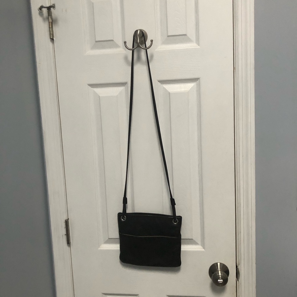 Margot New York Small Slim Black Pebbled Leather Crossbody Bag Minimalist Dainty